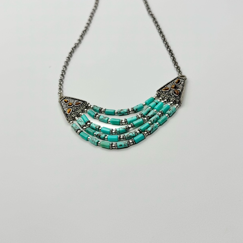 Vintage Turquoise Silver Adjustable Necklace Gemstone Embossed - Picture 11 of 12